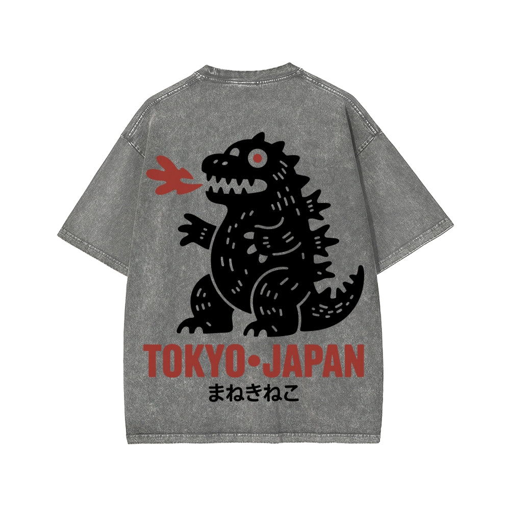 Unisex Lucky Monster Tokyo Japan Front And Back Printed Washed Tee