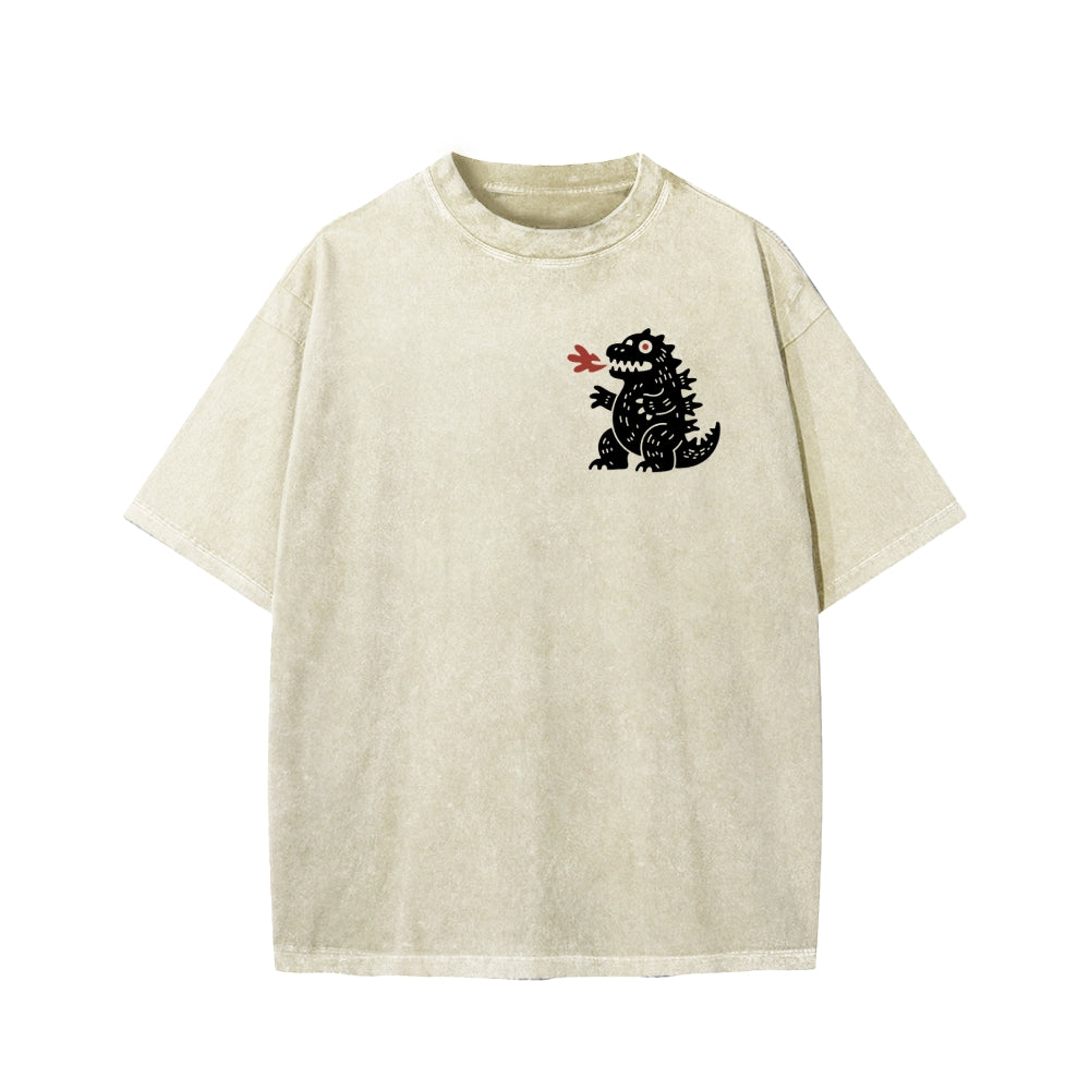 Unisex Lucky Monster Tokyo Japan Front And Back Printed Washed Tee