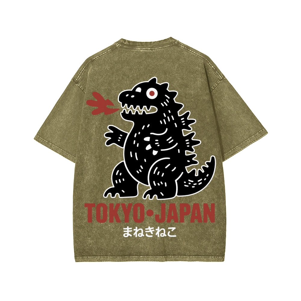 Unisex Lucky Monster Tokyo Japan Front And Back Printed Washed Tee