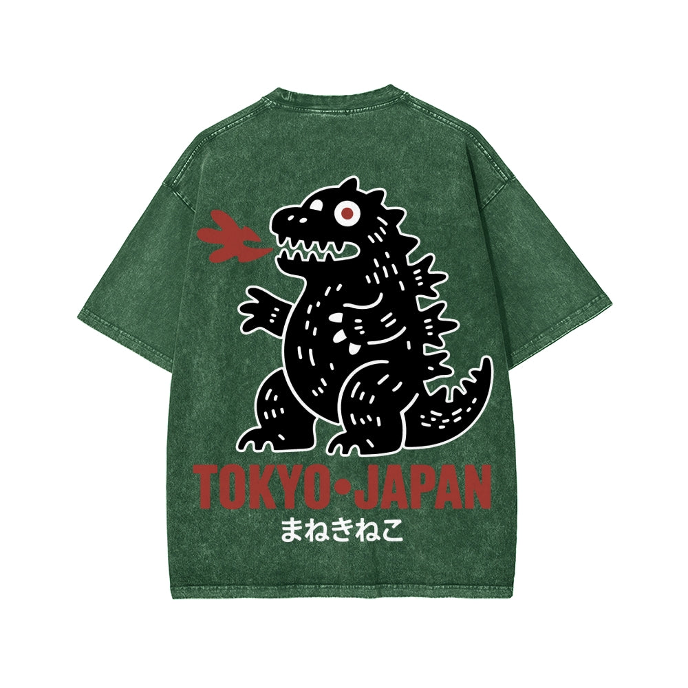 Unisex Lucky Monster Tokyo Japan Front And Back Printed Washed Tee