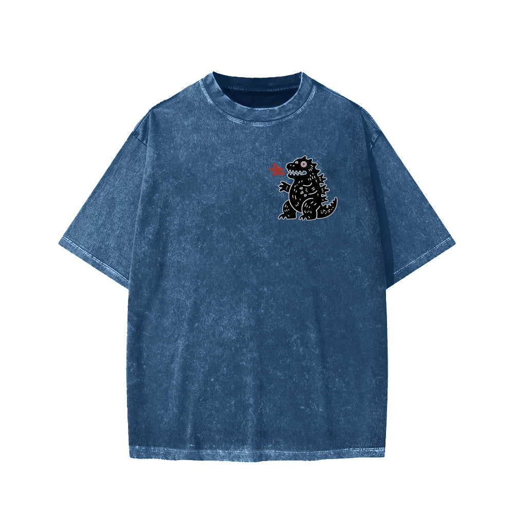 Unisex Lucky Monster Tokyo Japan Front And Back Printed Washed Tee