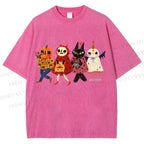 Unisex Halloween Cat Printed Washed Tee