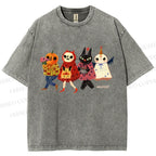 Unisex Halloween Cat Printed Washed Tee