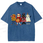 Unisex Halloween Cat Printed Washed Tee