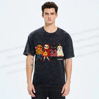 Unisex Halloween Cat Printed Washed Tee