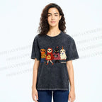 Unisex Halloween Cat Printed Washed Tee