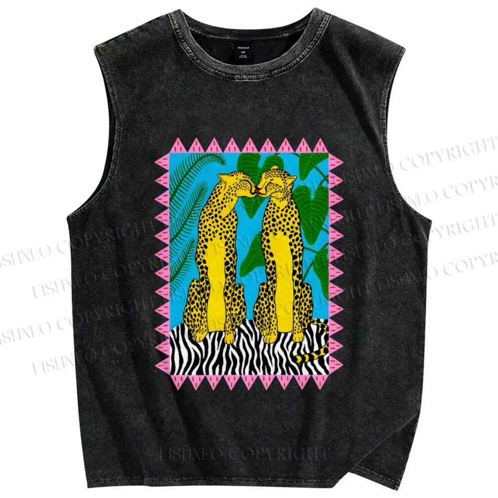 Unisex Leopard Printed Washed Tank Top