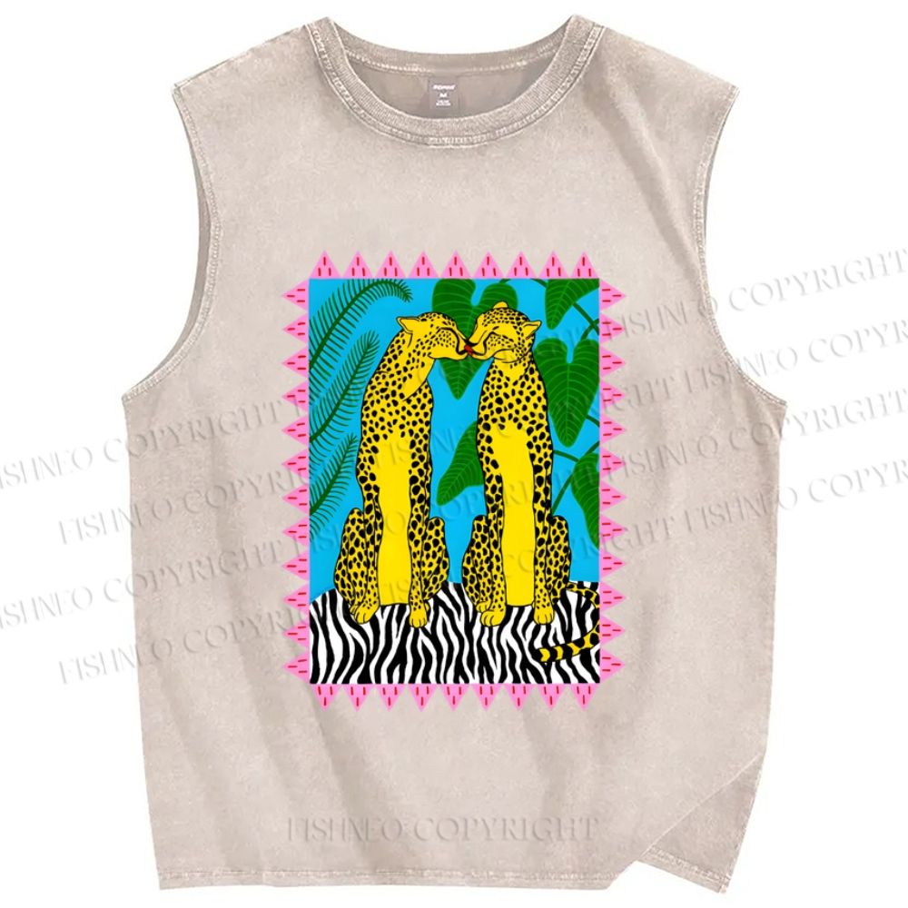 Unisex Leopard Printed Washed Tank Top