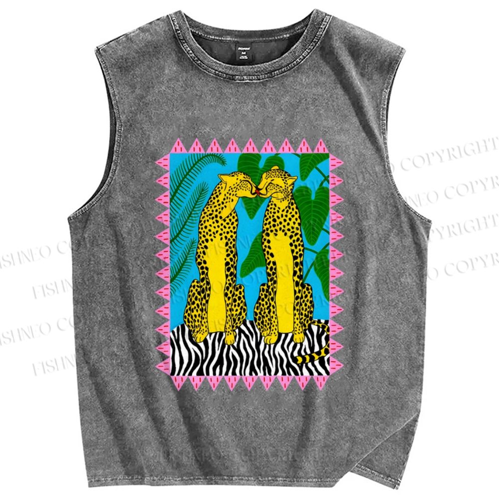 Unisex Leopard Printed Washed Tank Top