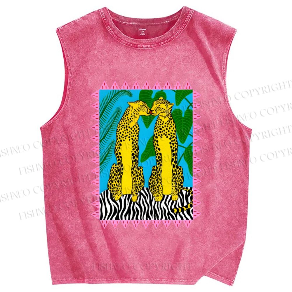 Unisex Leopard Printed Washed Tank Top