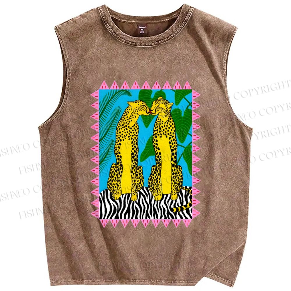 Unisex Leopard Printed Washed Tank Top