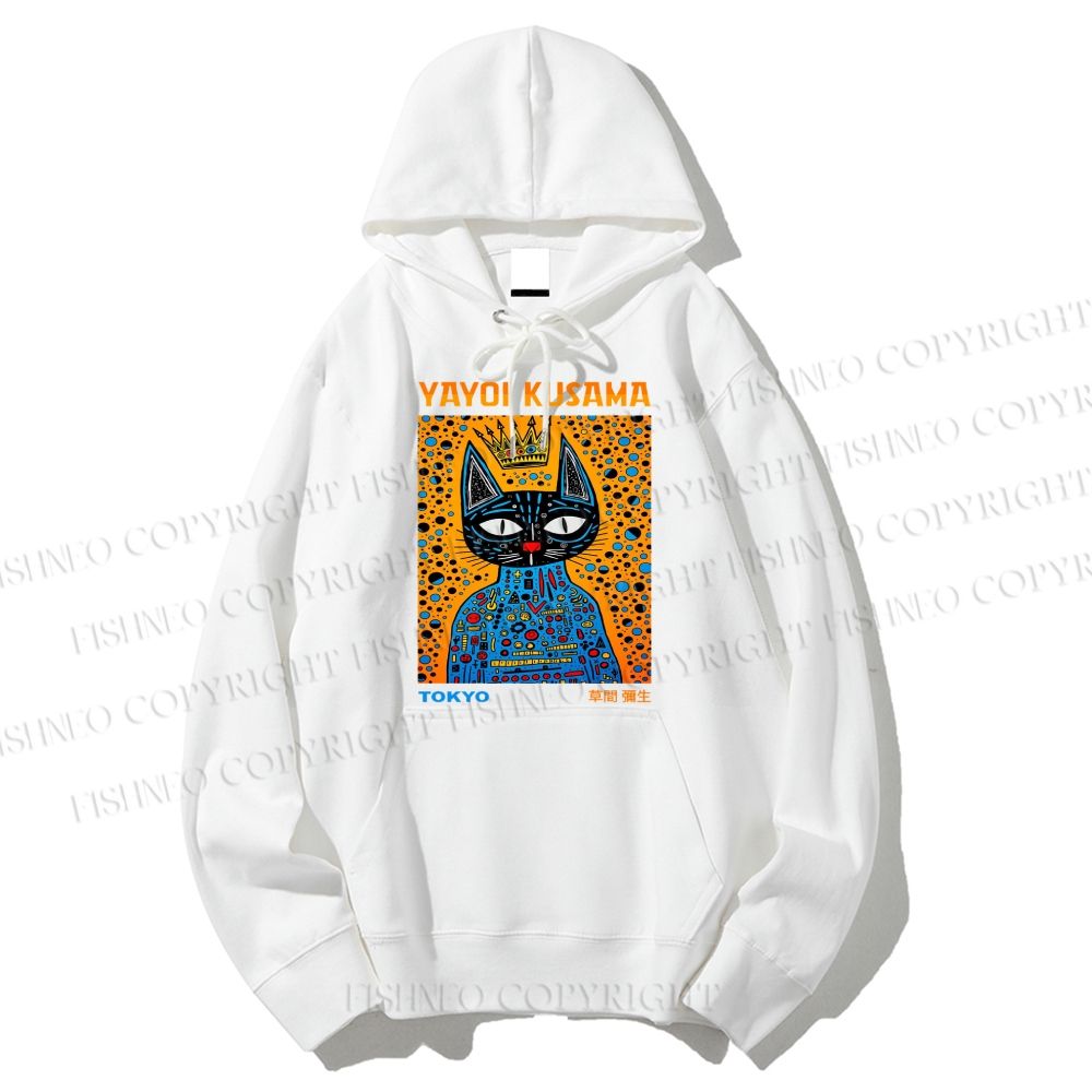 Unisex Casual Cotton Japanese Yayoi Kusama Cat Printed Hoodie
