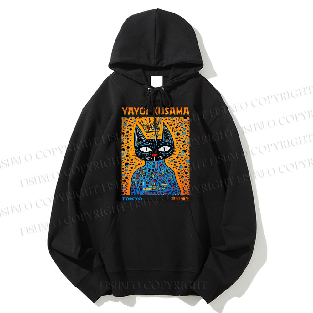 Unisex Casual Cotton Japanese Yayoi Kusama Cat Printed Hoodie