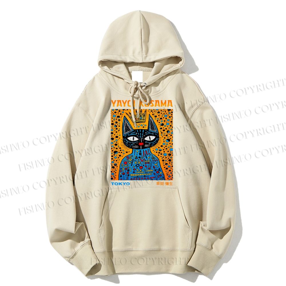 Unisex Casual Cotton Japanese Yayoi Kusama Cat Printed Hoodie
