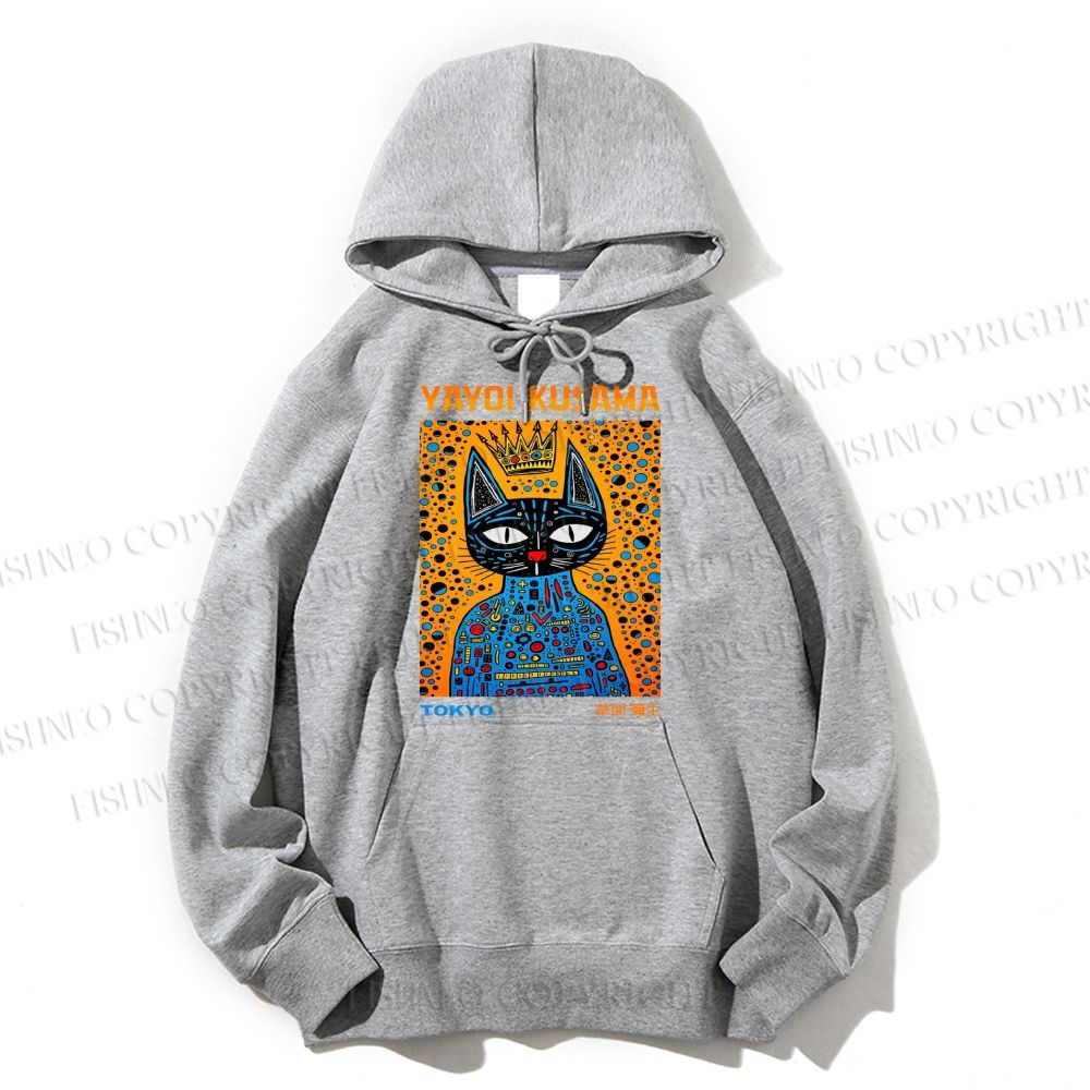 Unisex Casual Cotton Japanese Yayoi Kusama Cat Printed Hoodie