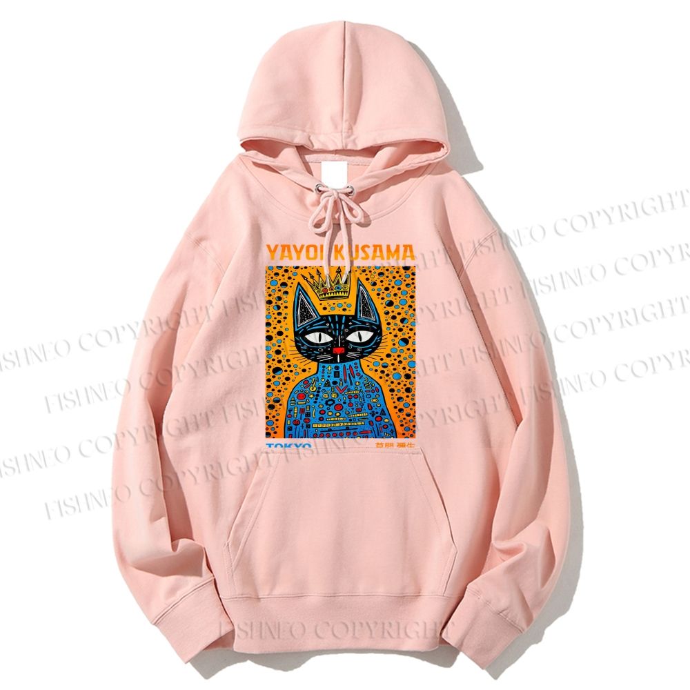 Unisex Casual Cotton Japanese Yayoi Kusama Cat Printed Hoodie