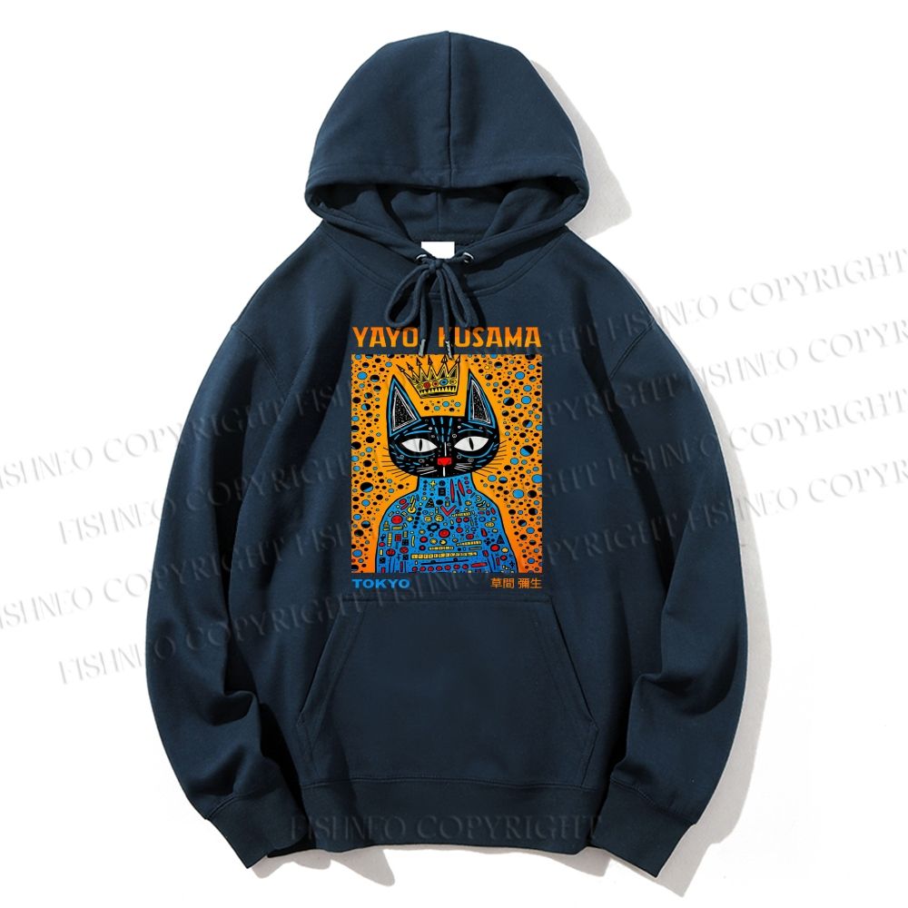 Unisex Casual Cotton Japanese Yayoi Kusama Cat Printed Hoodie