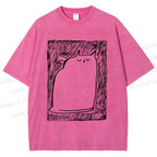 Unisex Simple Cat Drawing Printed Washed Tee