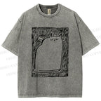 Unisex Simple Cat Drawing Printed Washed Tee
