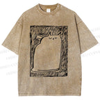 Unisex Simple Cat Drawing Printed Washed Tee