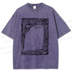 Unisex Simple Cat Drawing Printed Washed Tee