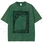 Unisex Simple Cat Drawing Printed Washed Tee