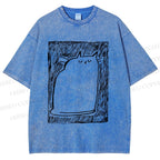 Unisex Simple Cat Drawing Printed Washed Tee