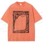 Unisex Simple Cat Drawing Printed Washed Tee