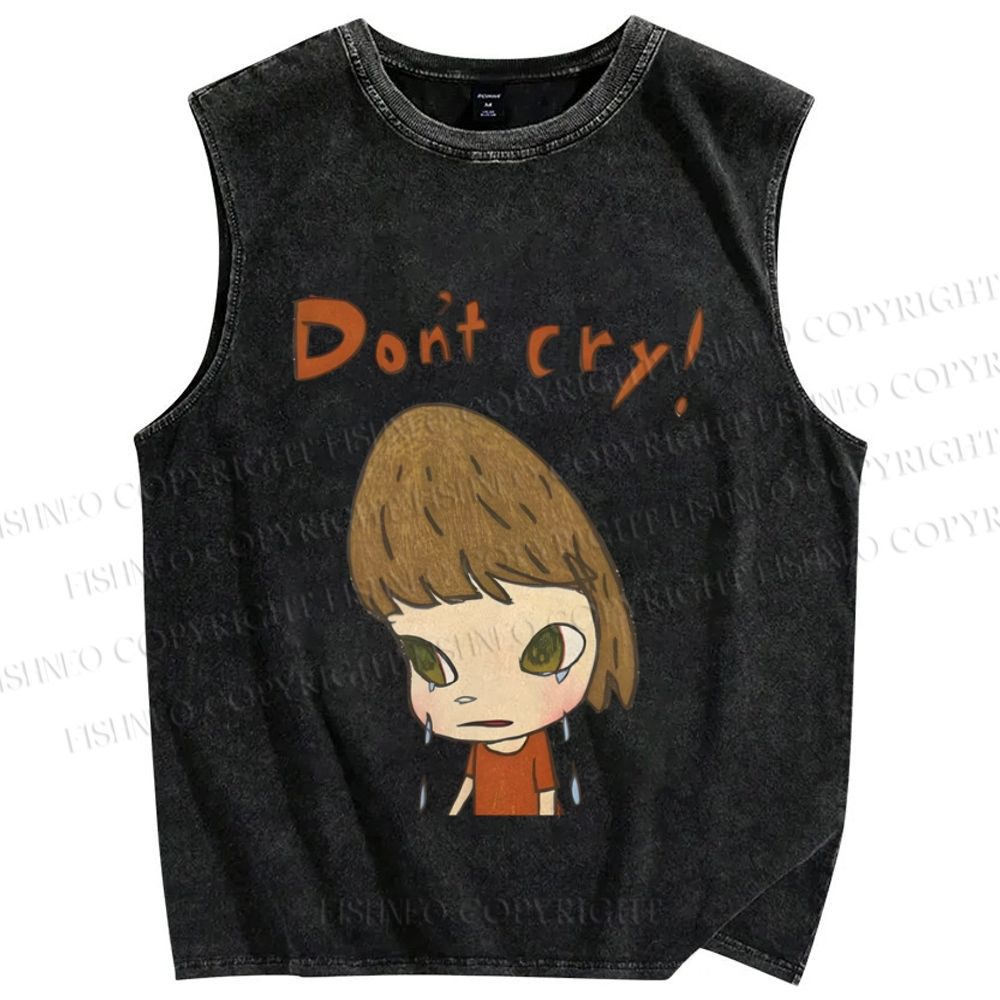 Unisex Japanese Art Yoshitomo Nara Don't Cry Printed Washed Tank Top