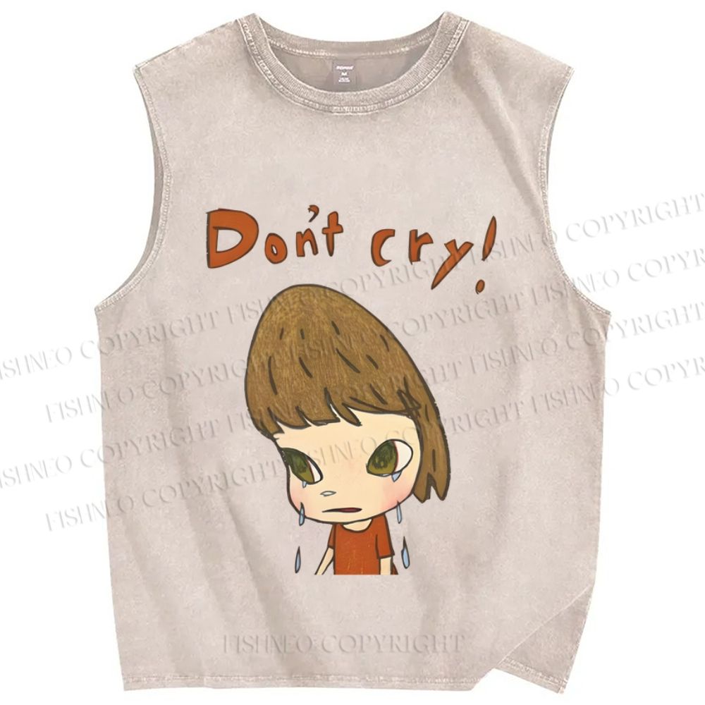 Unisex Japanese Art Yoshitomo Nara Don't Cry Printed Washed Tank Top