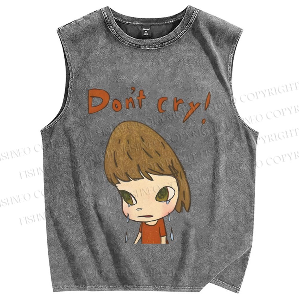 Unisex Japanese Art Yoshitomo Nara Don't Cry Printed Washed Tank Top
