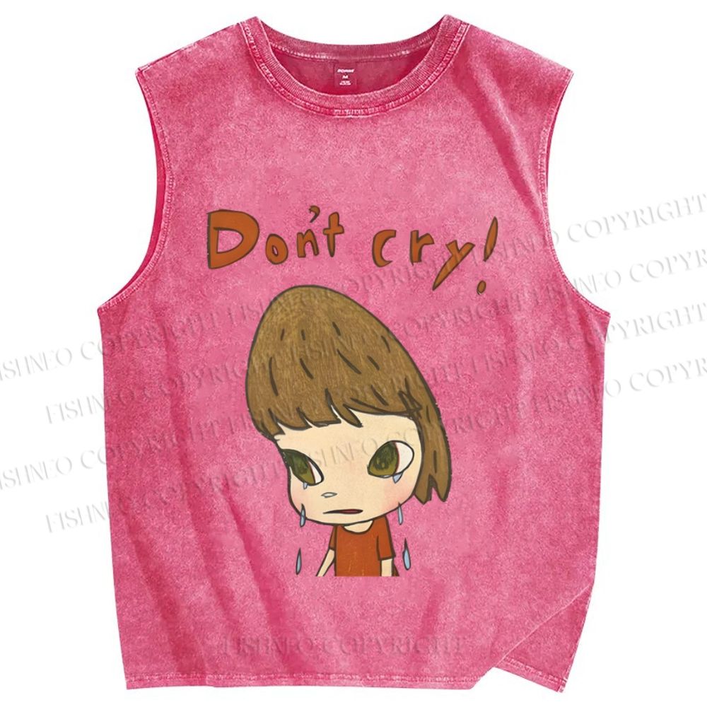 Unisex Japanese Art Yoshitomo Nara Don't Cry Printed Washed Tank Top