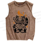 Unisex Halloween Cat Black Bird Printed Washed Tank Top
