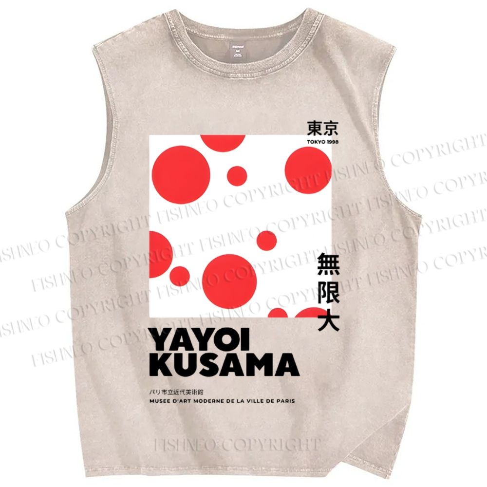 Unisex Japanese Yayoi Kusama Graffiti Printed Washed Tank Top