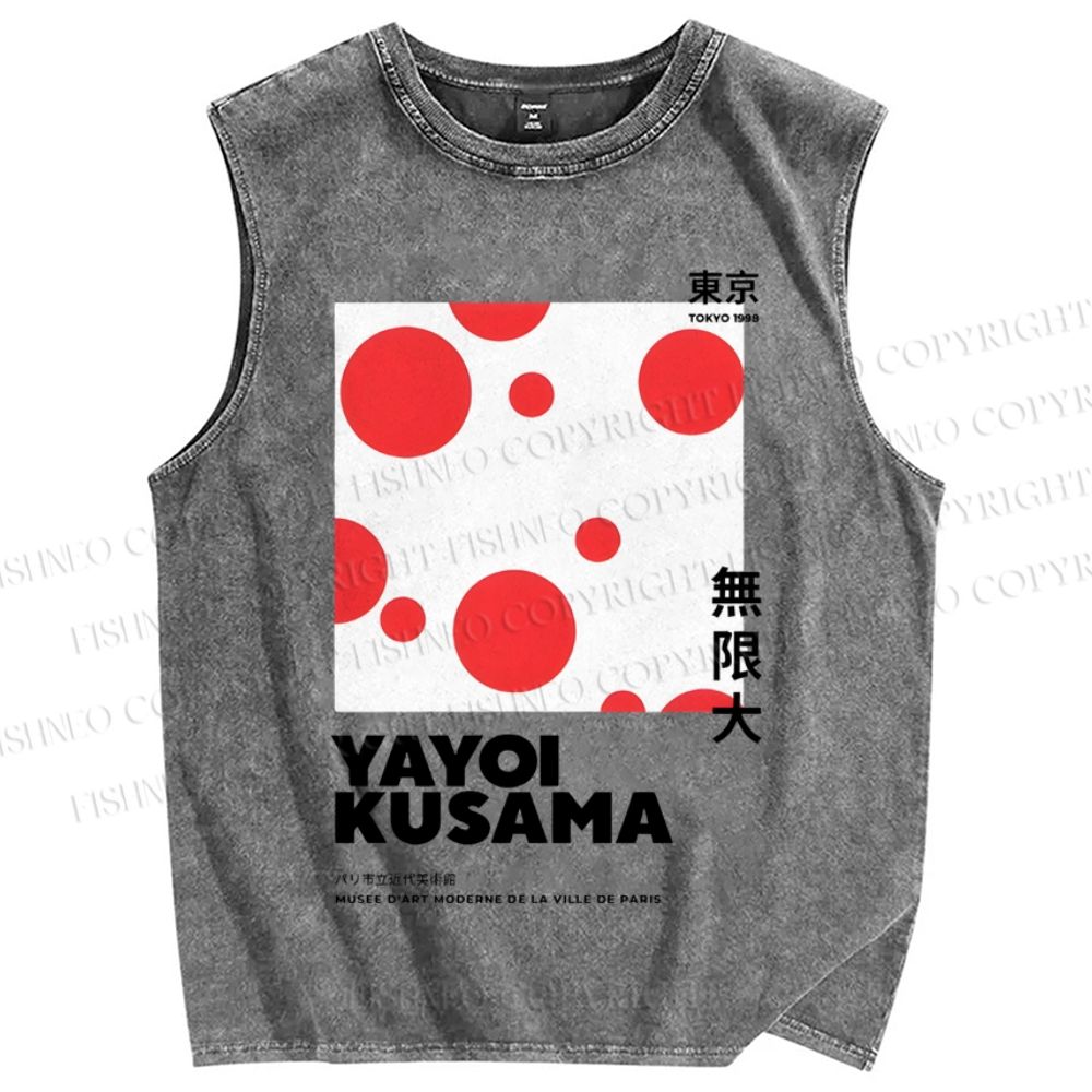 Unisex Japanese Yayoi Kusama Graffiti Printed Washed Tank Top