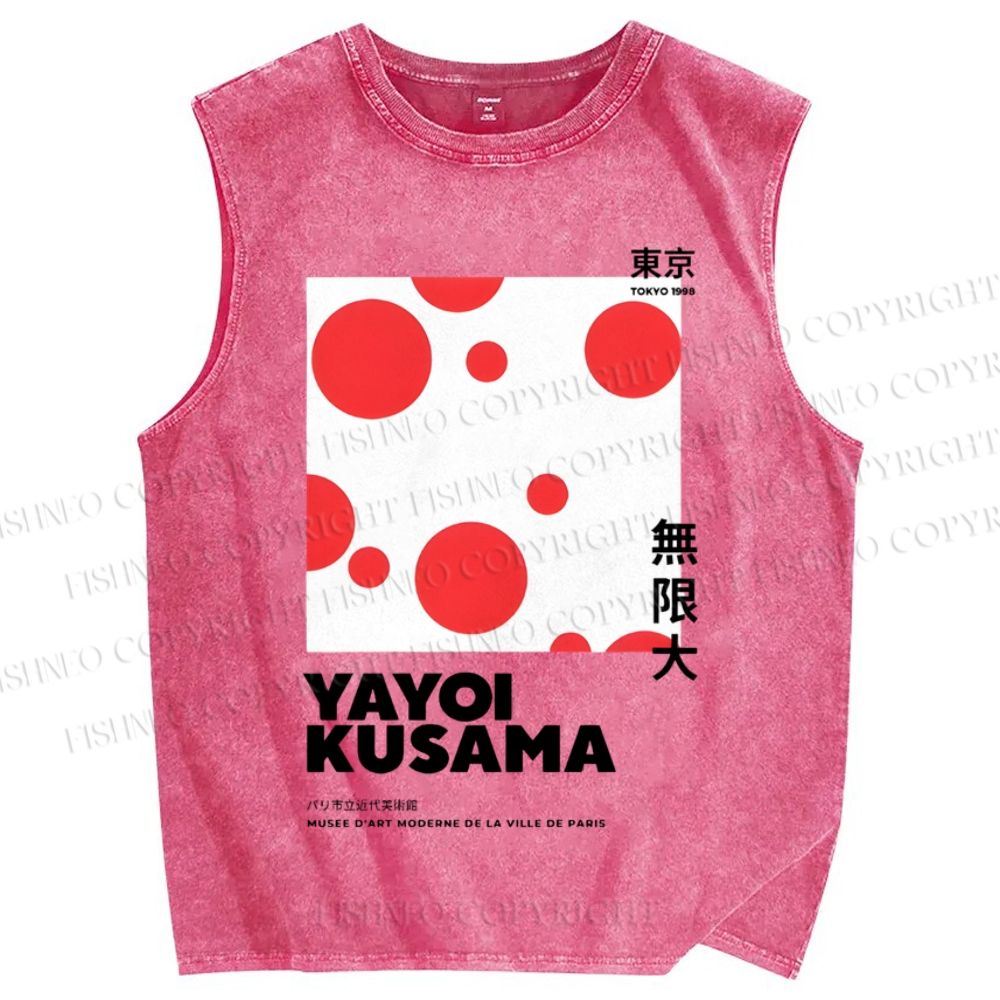 Unisex Japanese Yayoi Kusama Graffiti Printed Washed Tank Top