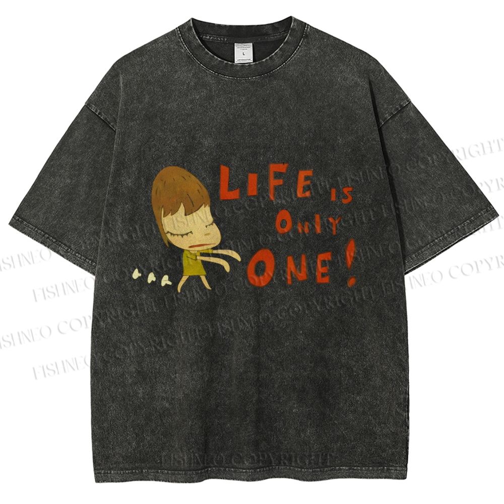 Unisex Japanese Art Yoshitomo Nara Life Is Only One Printed Washed Tee