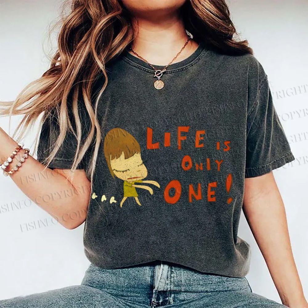 Unisex Japanese Art Yoshitomo Nara Life Is Only One Printed Washed Tee