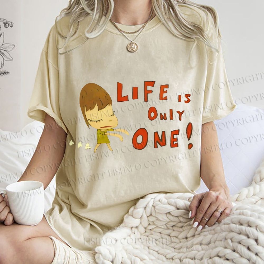 Unisex Japanese Art Yoshitomo Nara Life Is Only One Printed Washed Tee
