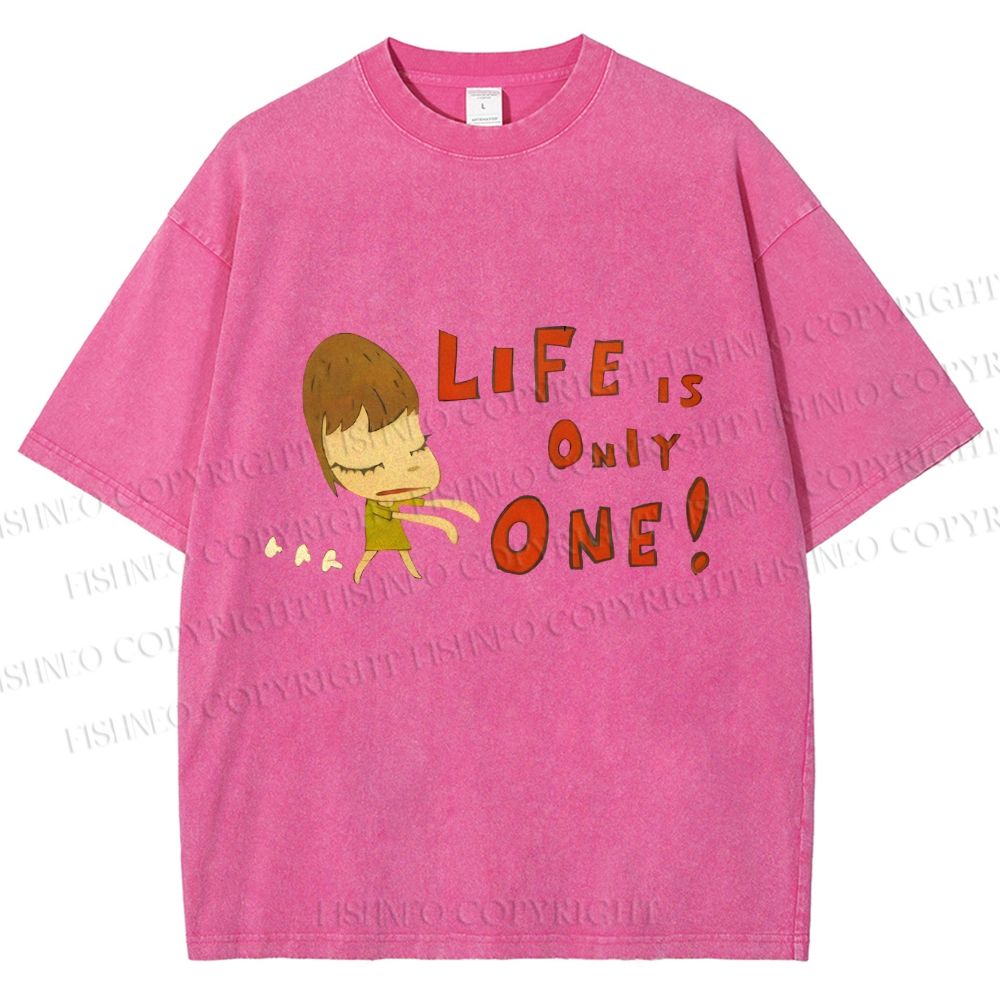 Unisex Japanese Art Yoshitomo Nara Life Is Only One Printed Washed Tee