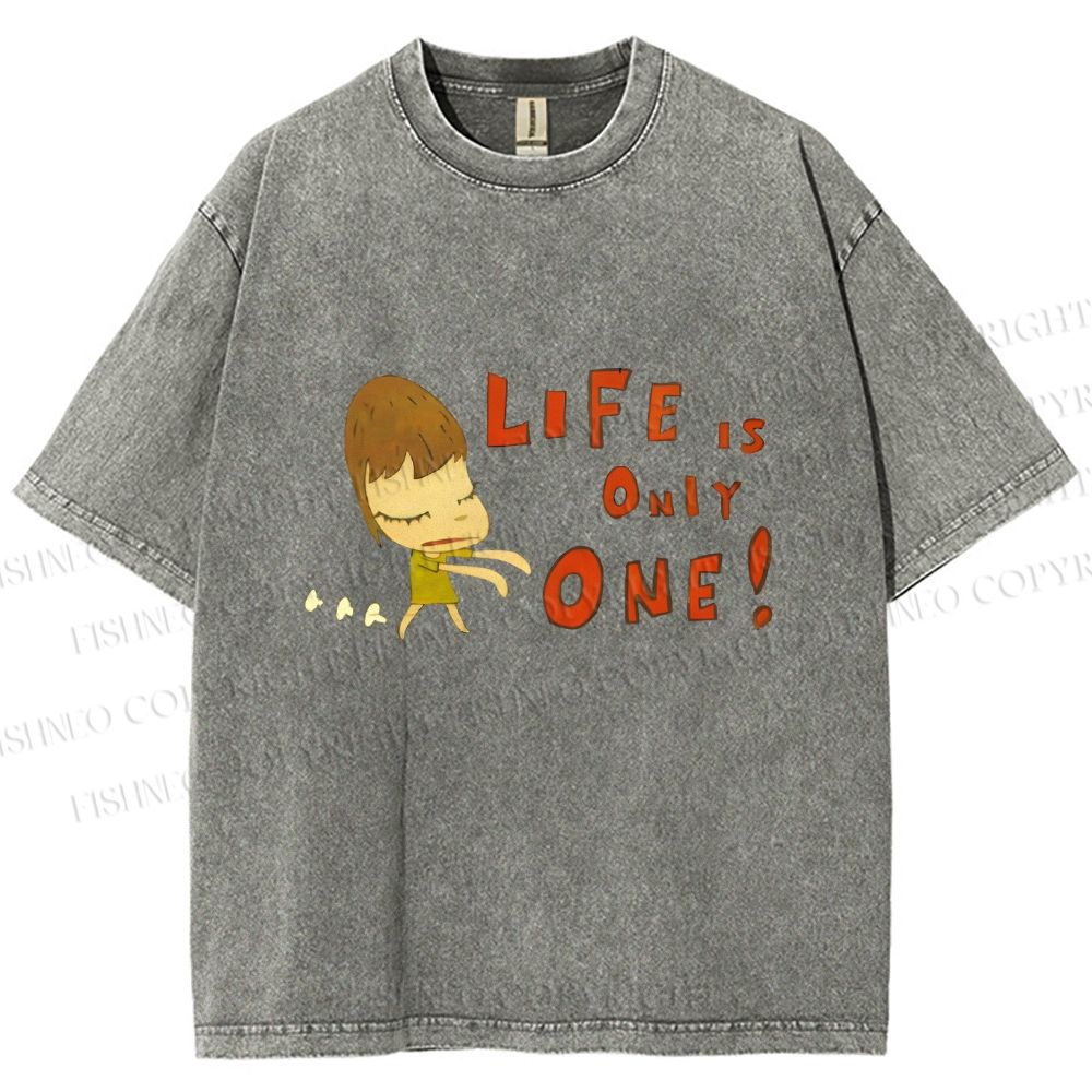 Unisex Japanese Art Yoshitomo Nara Life Is Only One Printed Washed Tee