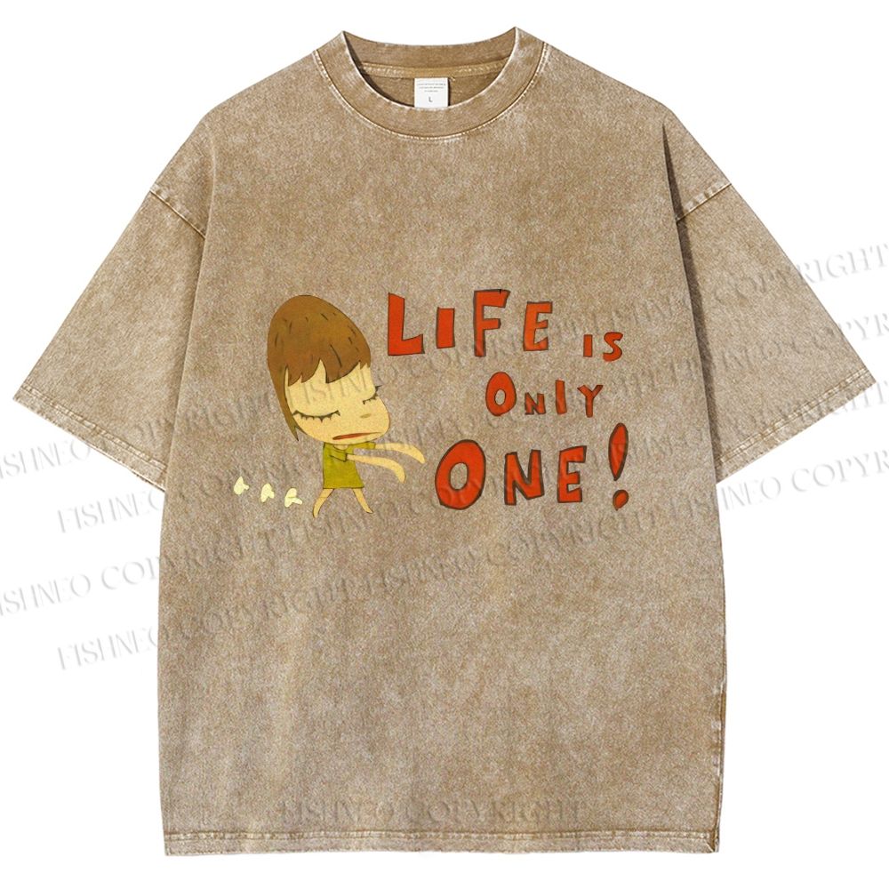Unisex Japanese Art Yoshitomo Nara Life Is Only One Printed Washed Tee
