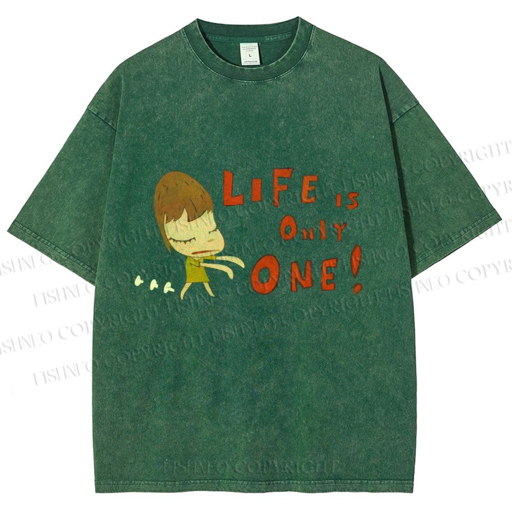 Unisex Japanese Art Yoshitomo Nara Life Is Only One Printed Washed Tee