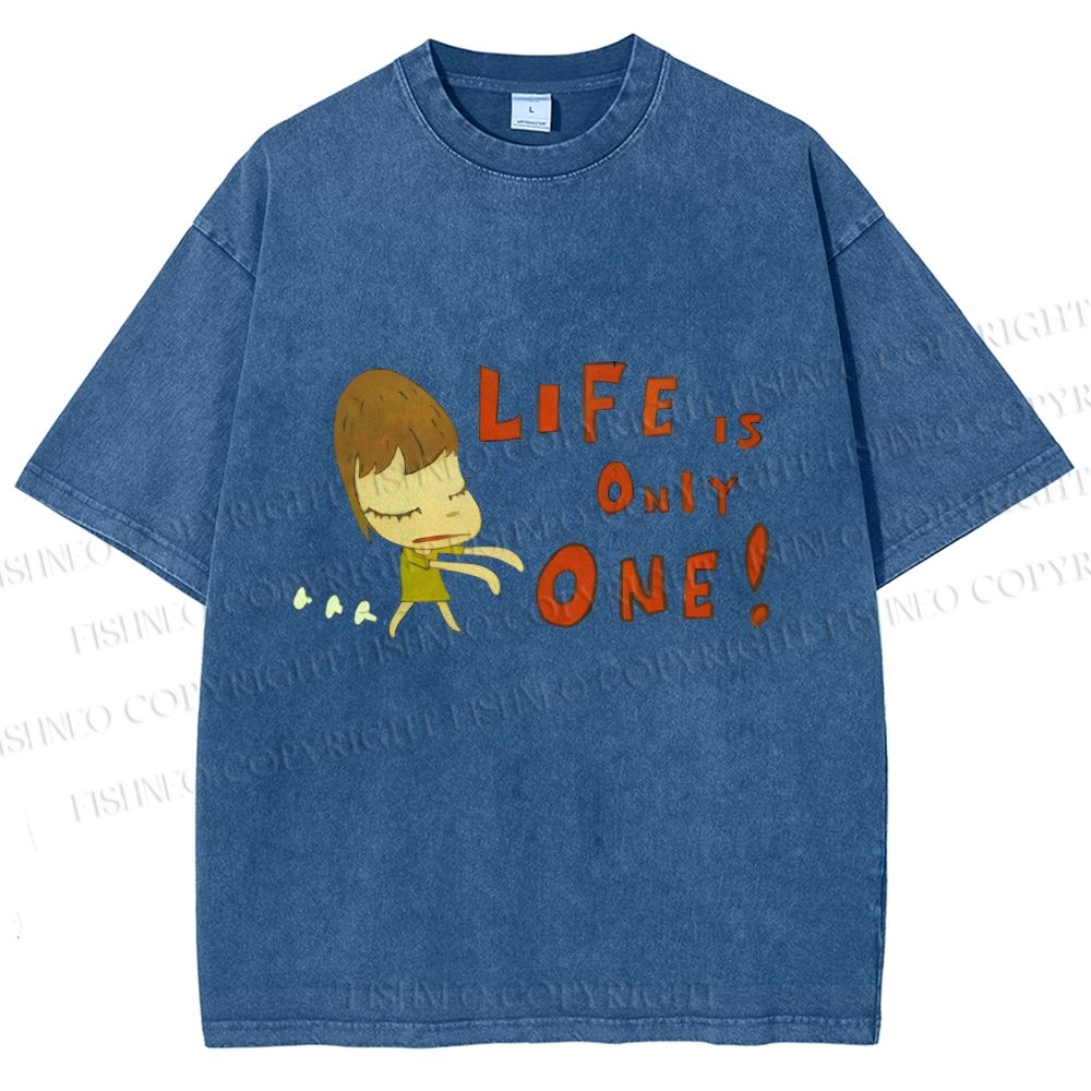 Unisex Japanese Art Yoshitomo Nara Life Is Only One Printed Washed Tee