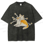 Unisex Vintage Cute Cat Printed Washed Tee