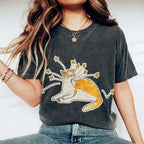 Unisex Vintage Cute Cat Printed Washed Tee