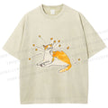 Unisex Vintage Cute Cat Printed Washed Tee