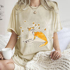 Unisex Vintage Cute Cat Printed Washed Tee