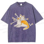 Unisex Vintage Cute Cat Printed Washed Tee