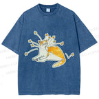Unisex Vintage Cute Cat Printed Washed Tee